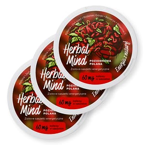 Saszetki energetyczne, HerbalMind Poziomkowa Polana - Snusy z adaptogenami kofeinowe